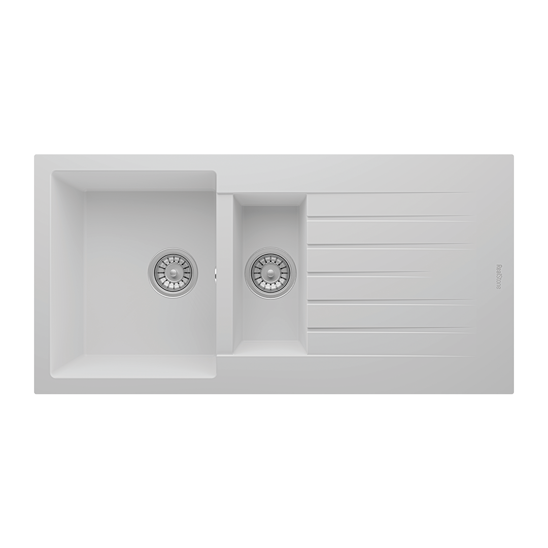RealStone P005 Troya 100 1.5 Gözlü Damlalıklı Granit Eviye Beyaz