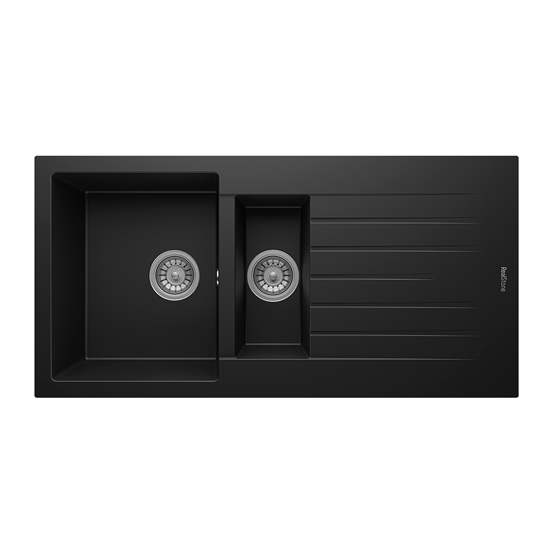 RealStone P005 Troya 100 1.5 Gözlü Damlalıklı Granit Eviye Siyah