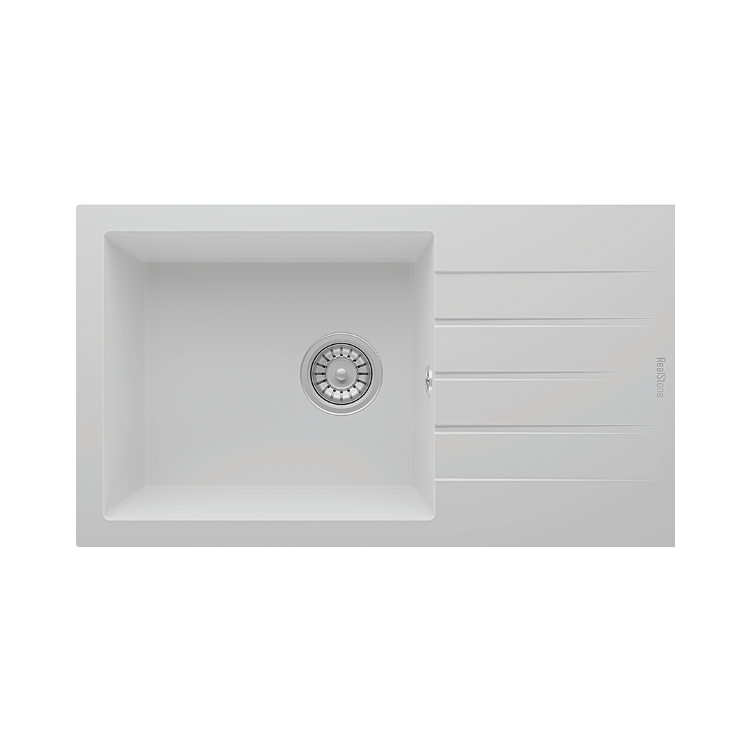 RealStone P010 Assos 76 XL Tek Gözlü Damlalıklı Granit Eviye Beyaz