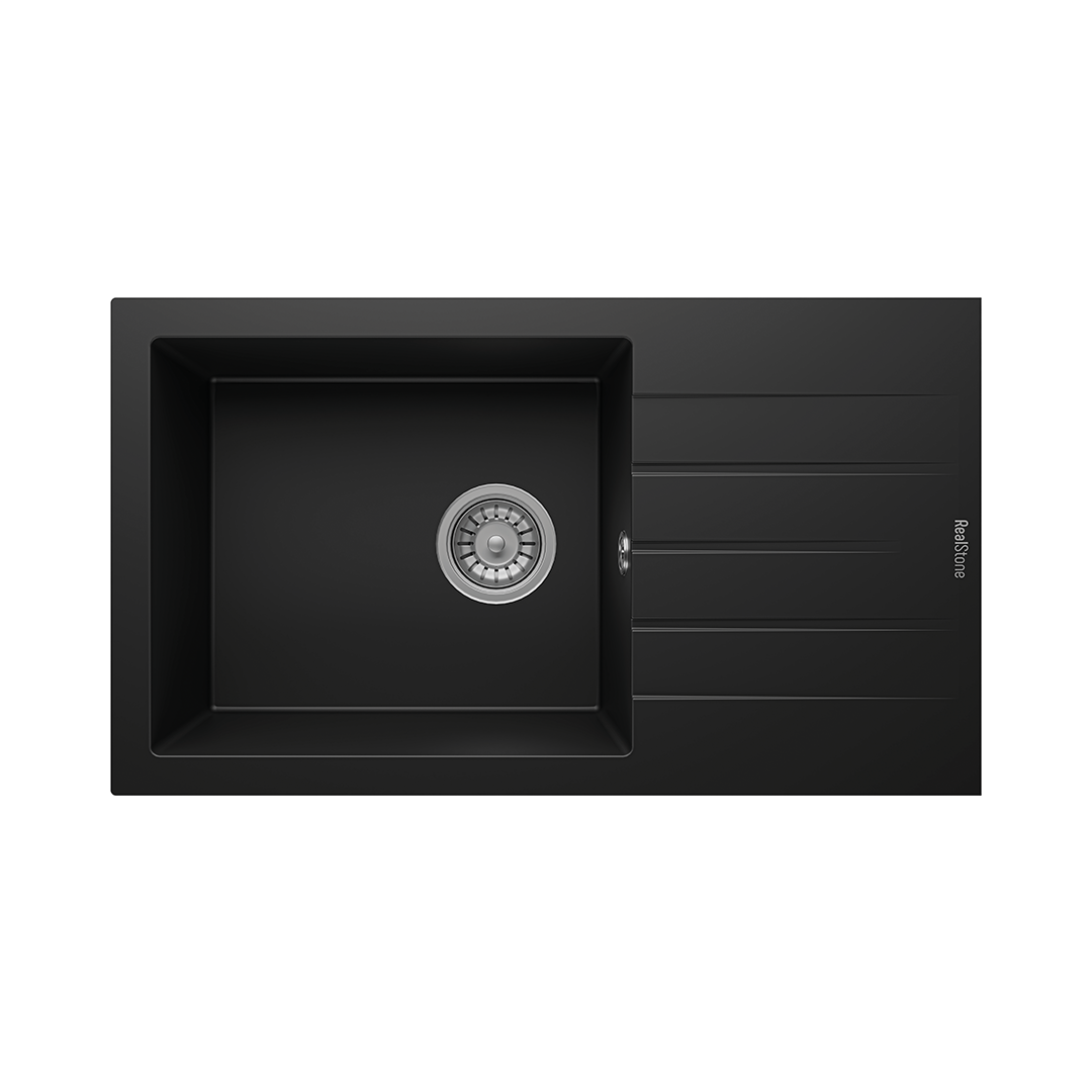 RealStone P010 Assos 76 XL Tek Gözlü Damlalıklı Granit Eviye Siyah