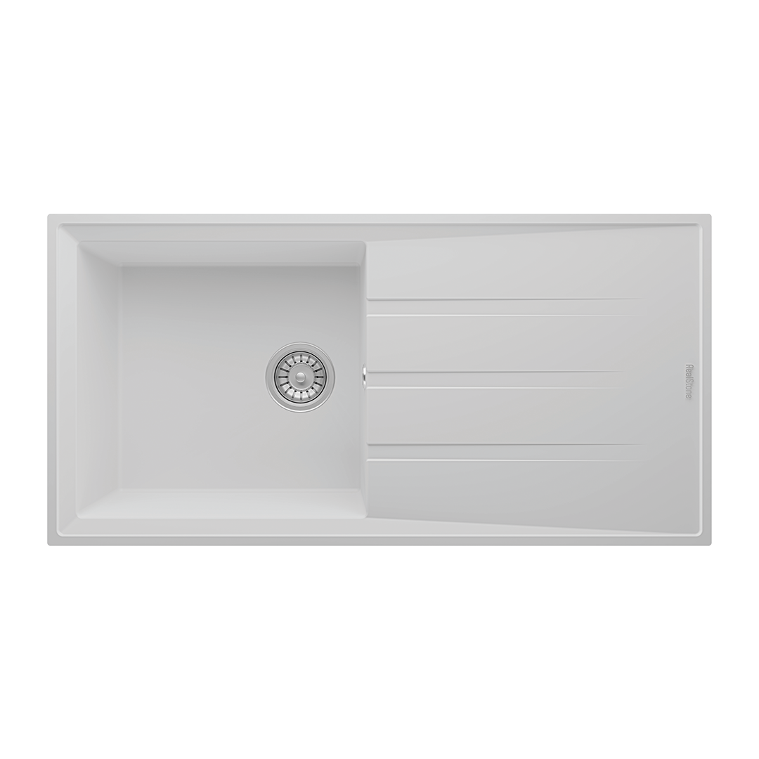 RealStone P012 Efes 100 Tek Gözlü Damlalıklı Granit Eviye Beyaz