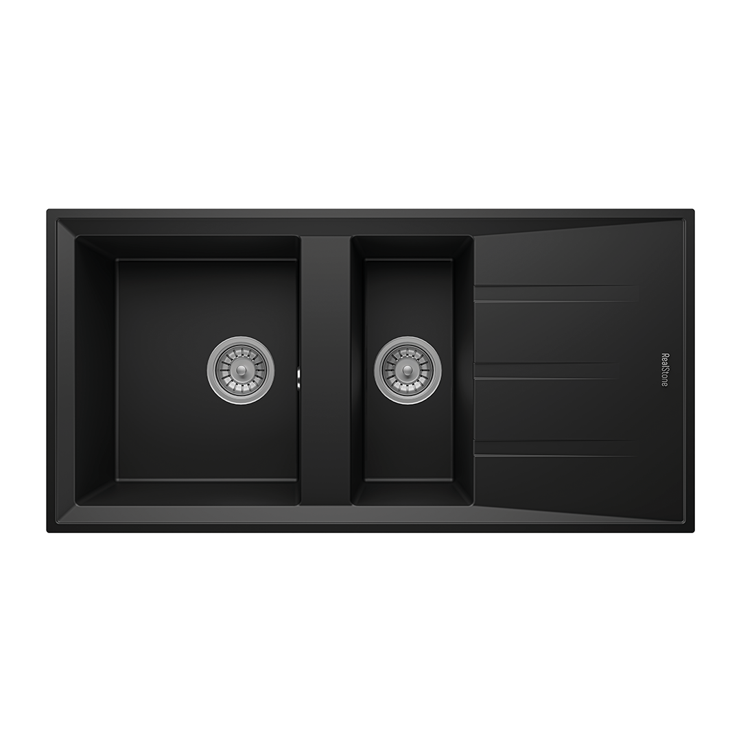 RealStone P013 Salda 100 1.5 Gözlü Damlalıklı Granit Eviye Siyah