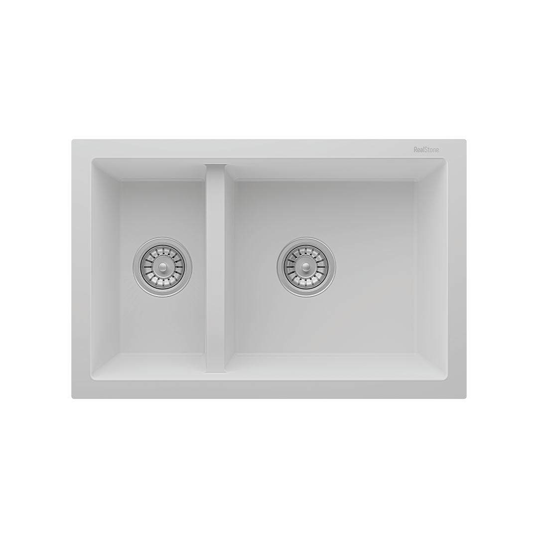 RealStone P018 Bergama 1.5 Gözlü Damlalıksız Granit Eviye Beyaz